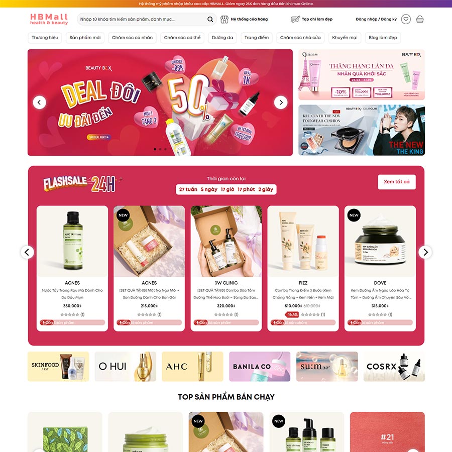 Mẫu giao diện website mỹ phẩm cao cấp chuẩn SEO (MP001)