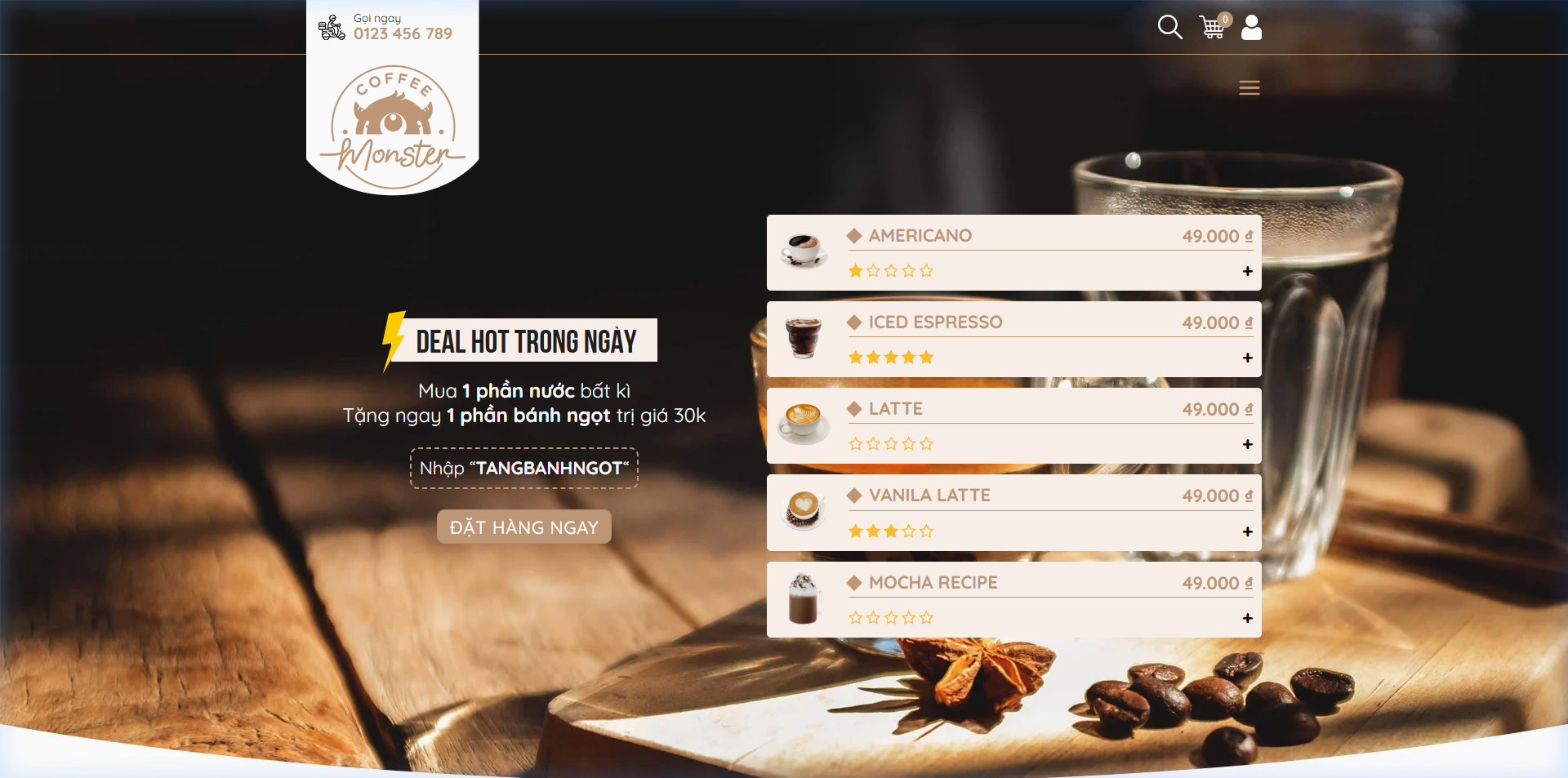 Mẫu Giao Diện Website Quán Cafe, Trà Sữa Đẹp Chuẩn SEO – CF001